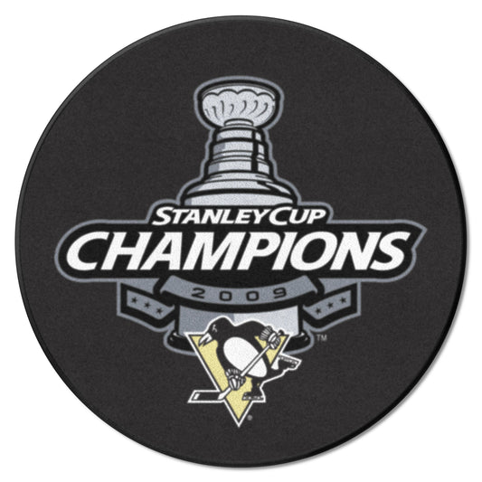 Pittsburgh Penguins Hockey Puck Rug - 27in. Diameter, 2009 NHL Stanley Cup Champions - Pittsburgh Penguins