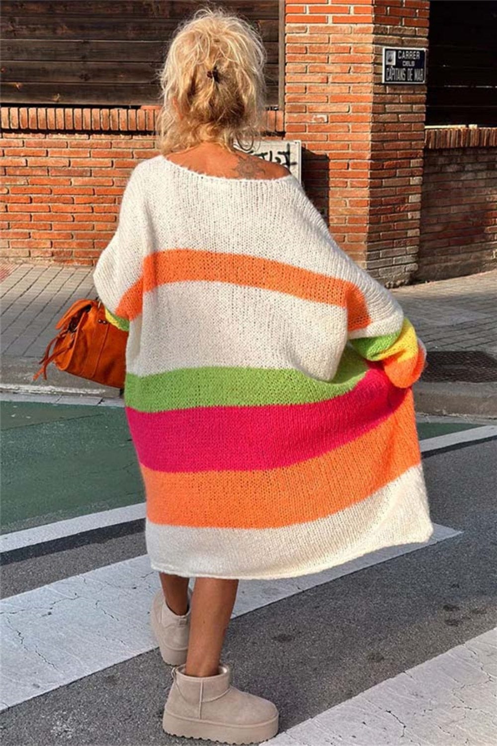 Color Block V-Neck Long Sleeve Sweater Dress - Trendsi