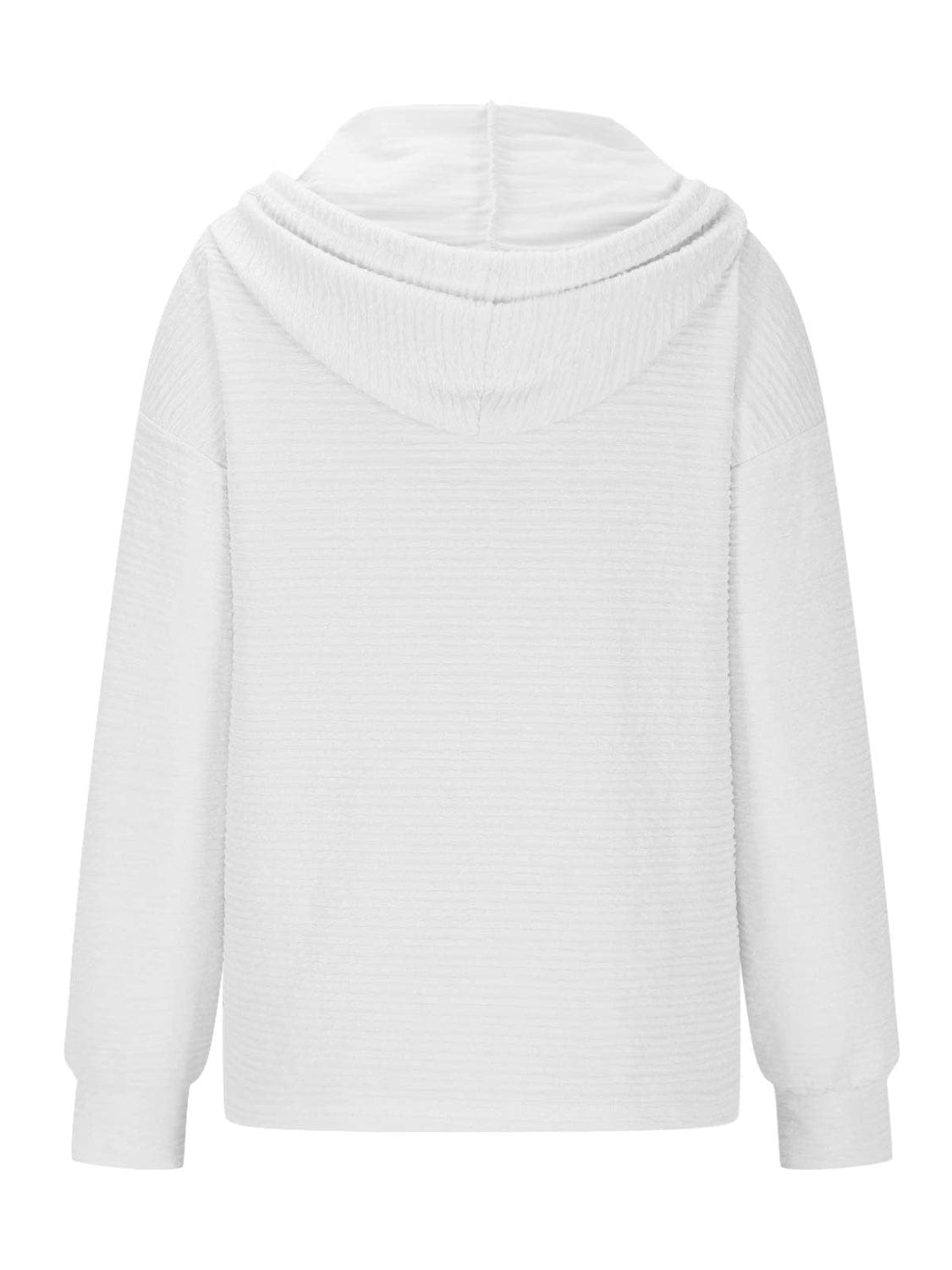 Drawstring Quarter Button Long Sleeve Hoodie - Trendsi