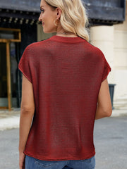 Exposed Seam Round Neck Short Sleeve Sweater - Trendsi