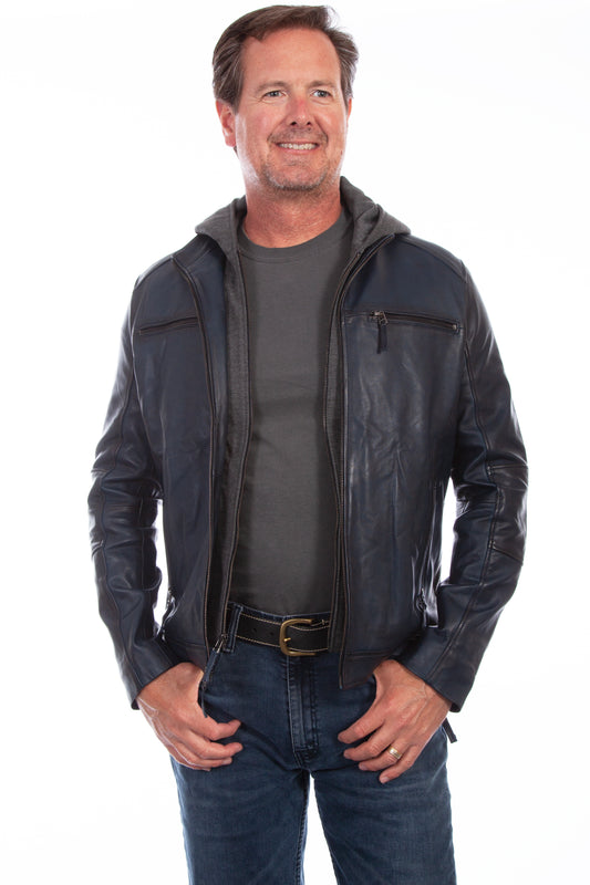 Scully 100% Denim Leather Zip Front W/Hood 1056