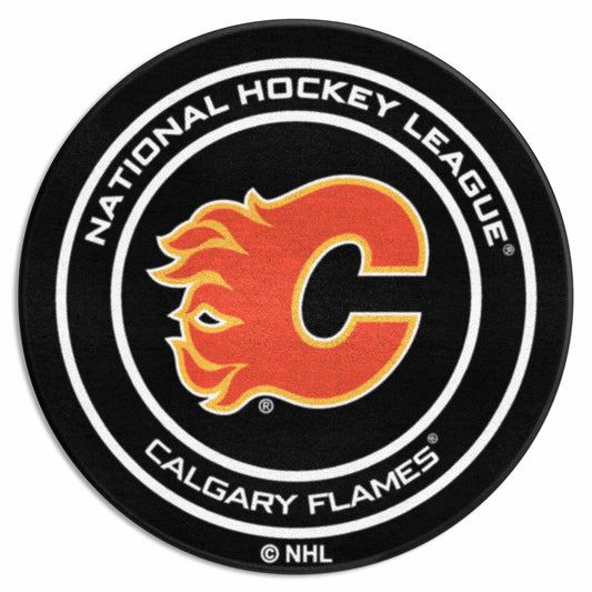 Calgary Flames Hockey Puck Rug - 27in. Diameter - Calgary Flames