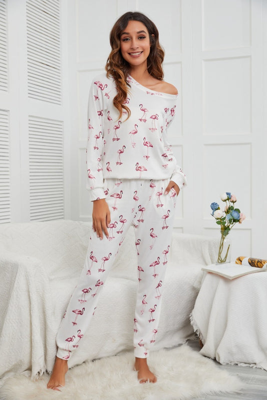 Flamingo Long Sleeve Top and Pants Lounge Set - Flyclothing LLC