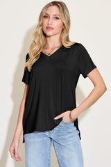 Basic Bae Bamboo Full Size V-Neck High-Low T-Shirt Trendsi