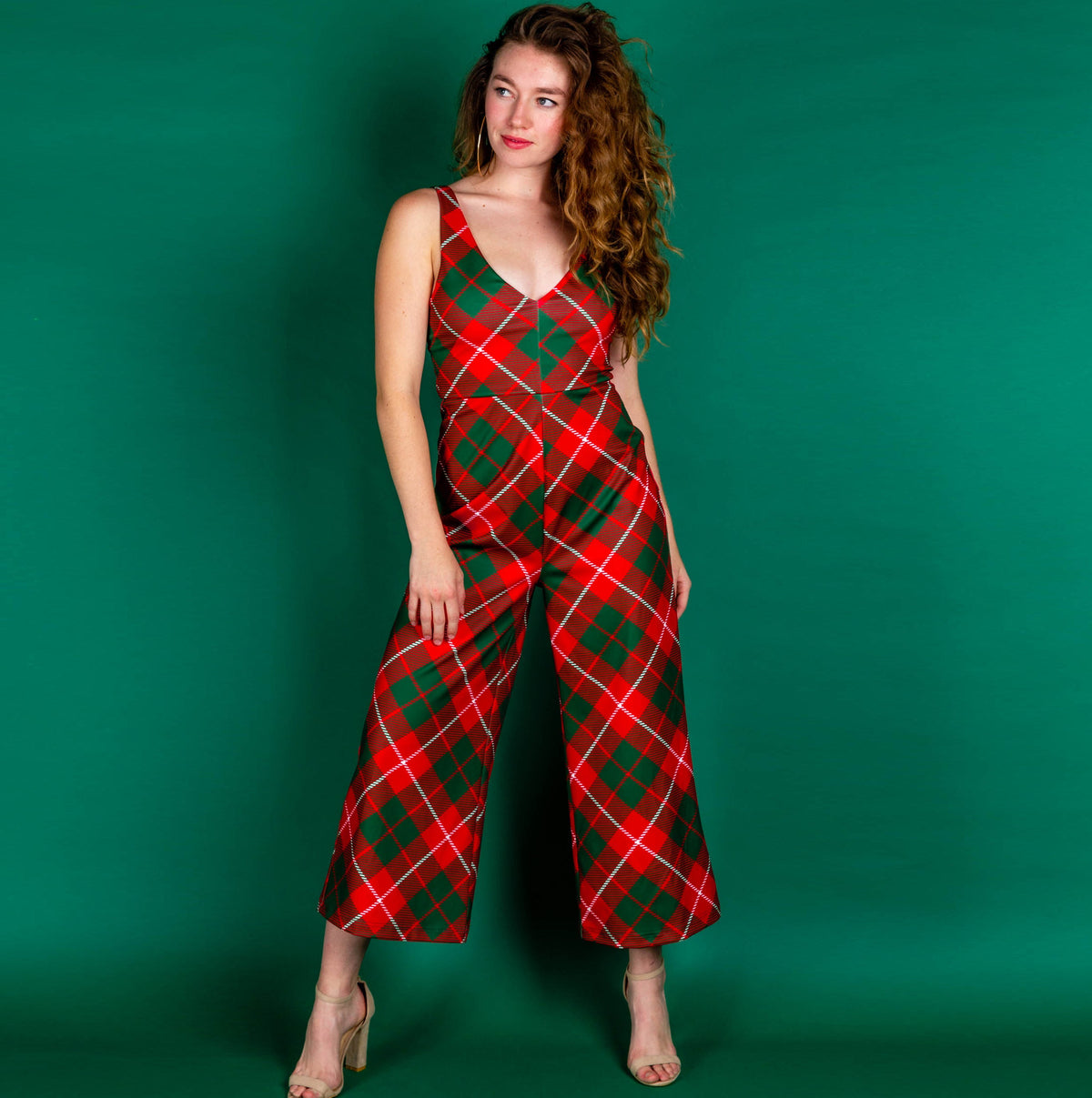 The Poinsettia Playgirl | Red Plaid Christmas Jumpsuit