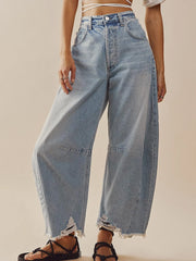 Raw Hem Wide Leg Jeans with Pockets - Trendsi