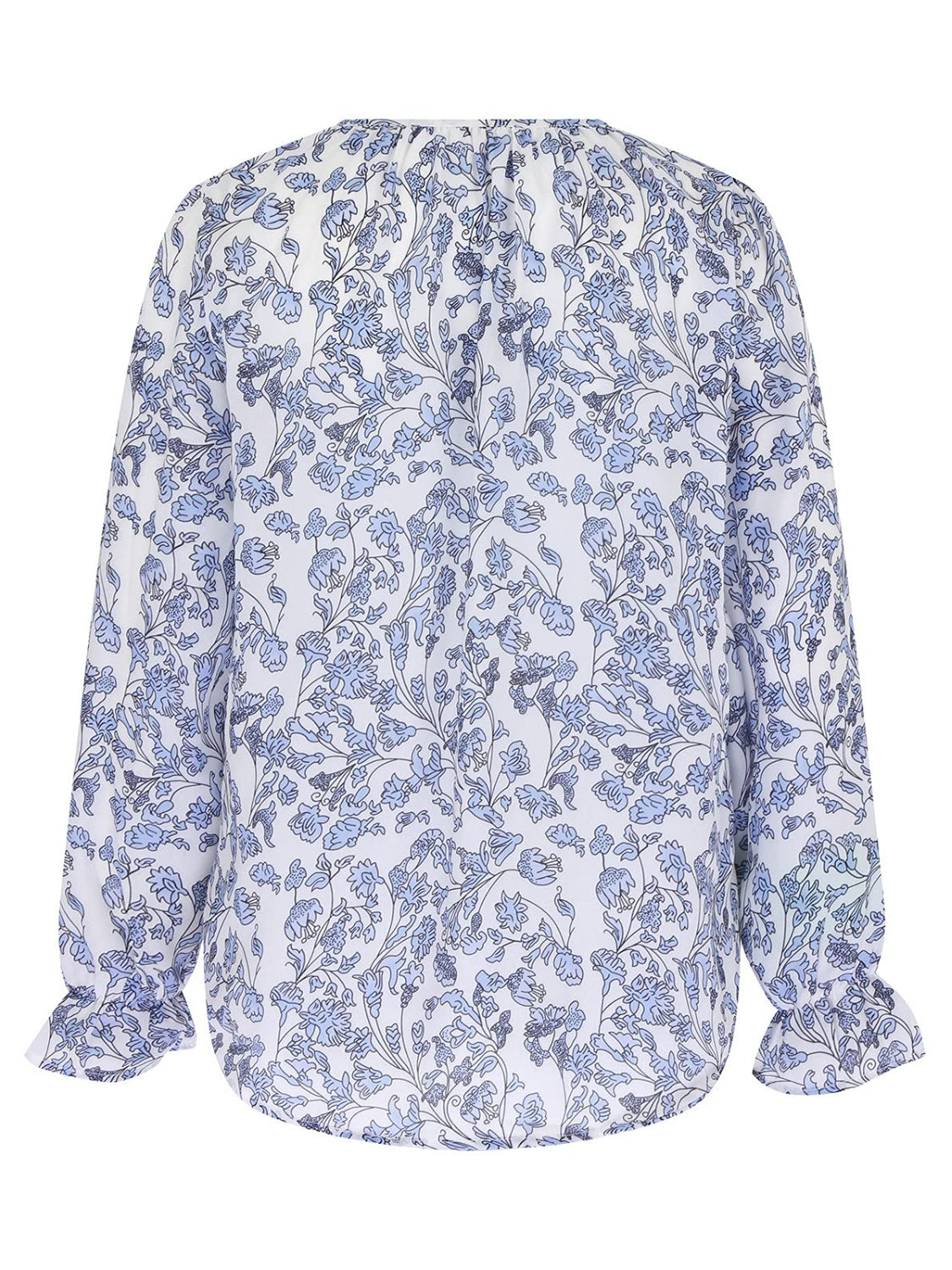 Printed Tie Neck Long Sleeve Blouse - Flyclothing LLC