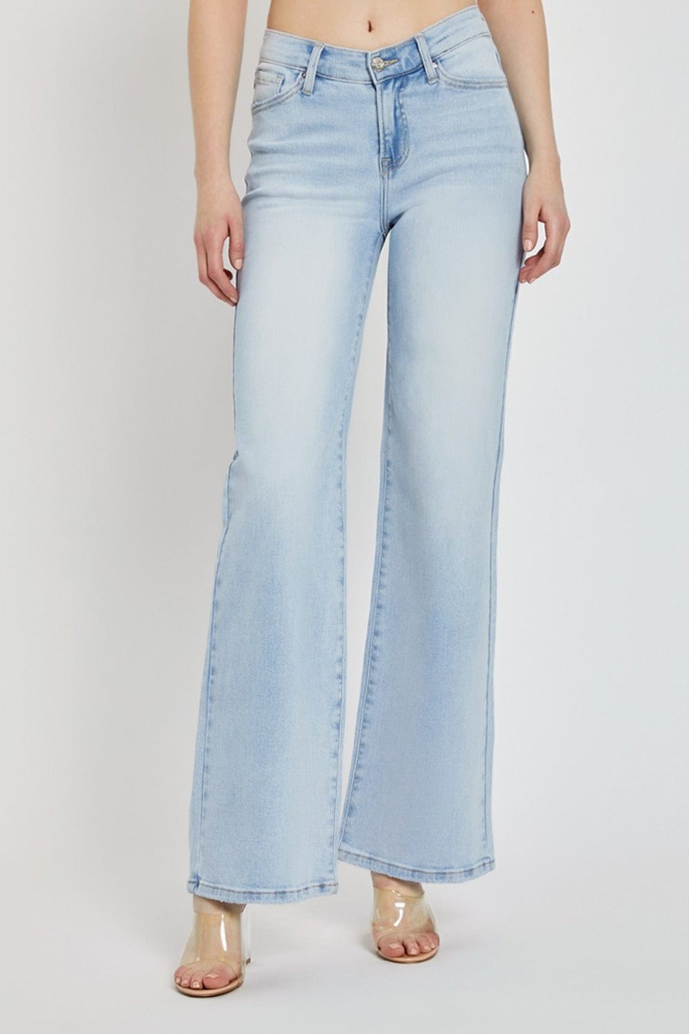 RISEN Full Size Wide Leg V Dipped Front Waist Jeans - Trendsi