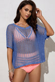 Openwork Round Neck Half Sleeve Knit Cover Up