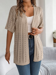 Openwork Open Front Half Sleeve Cardigan Trendsi