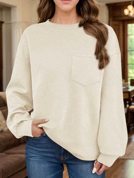 Full Size Texture Round Neck Long Sleeve Sweatshirt - Trendsi