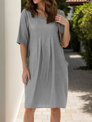 Full Size Round Neck Half Sleeve Dress with Pockets