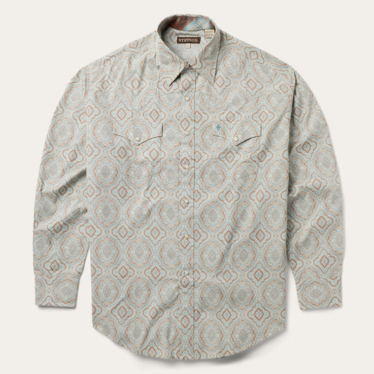 Stetson Aqua Paisley Print Western Shirt