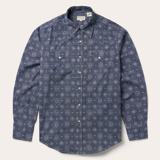 Stetson Blue Medallion Print Western Shirt