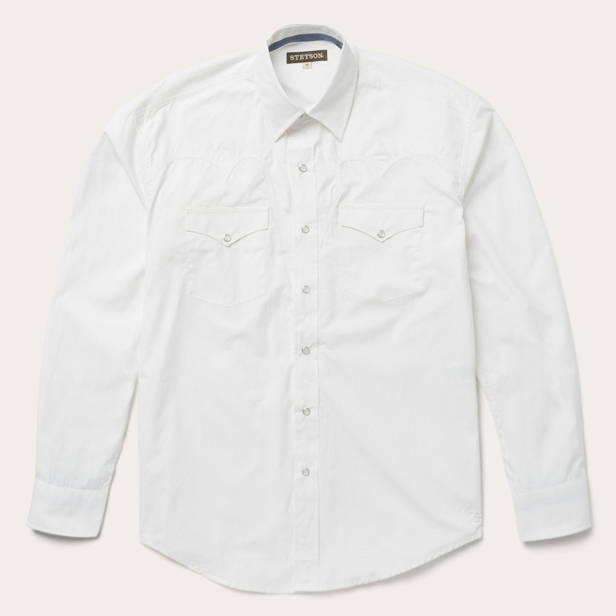 Stetson Classic Solid Snap Poplin Shirt In Optic White