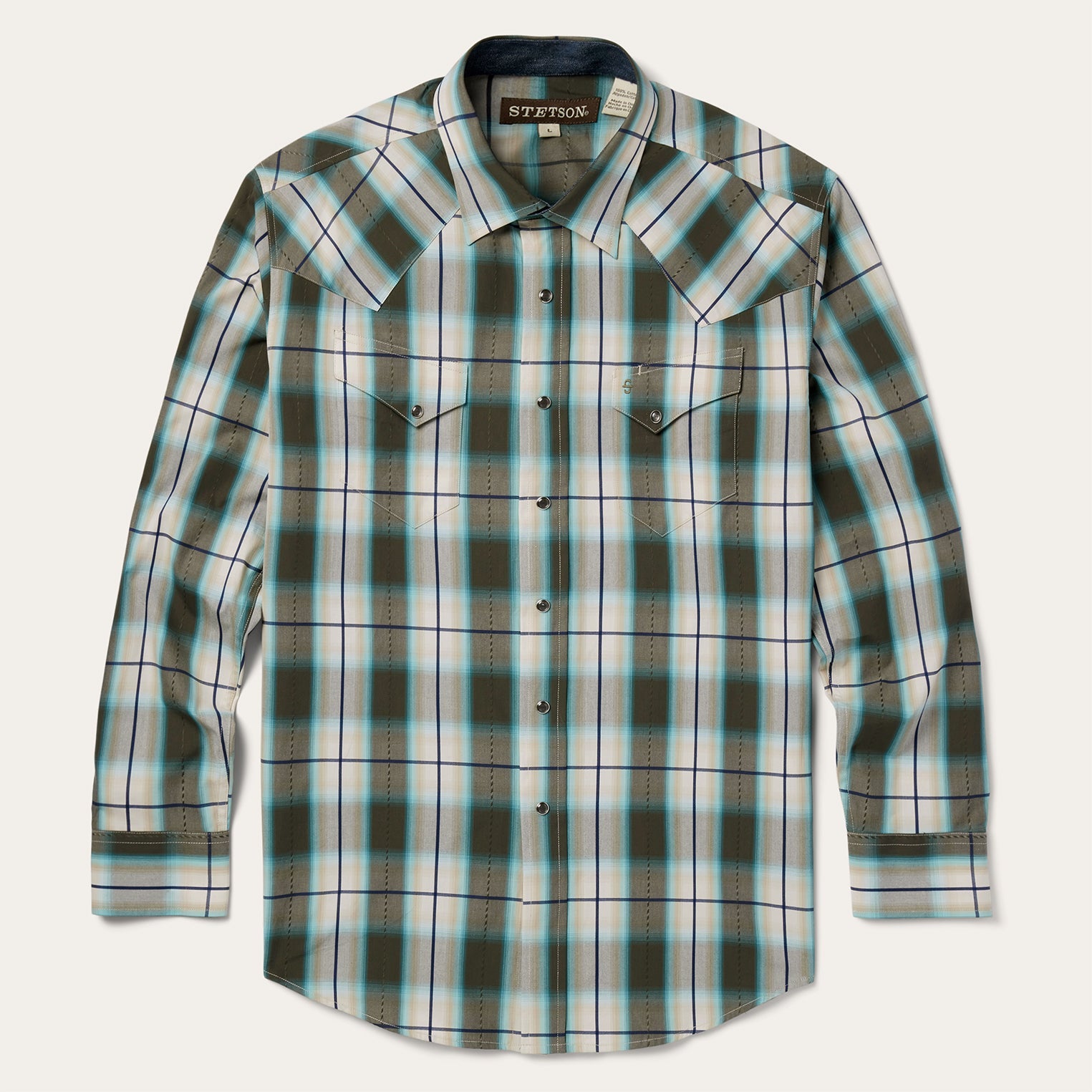 Stetson Olive Ombre Plaid Western Shirt