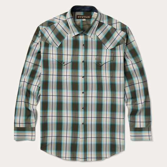 Stetson Olive Ombre Plaid Western Shirt