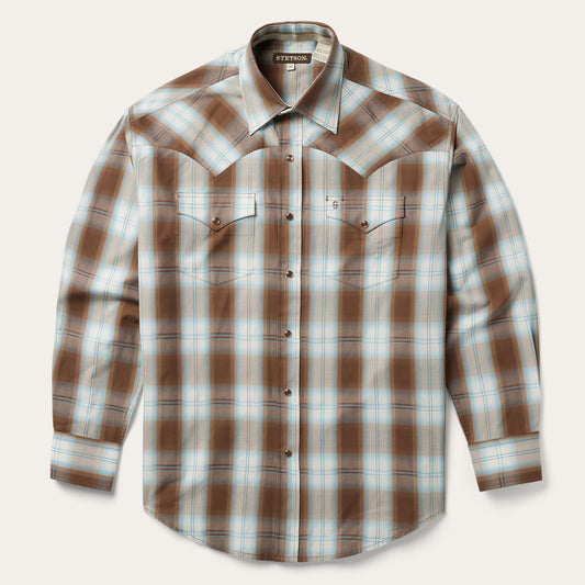 Stetson Sand Ombre Plaid Western Shirt