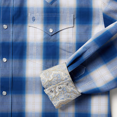 Camisa vaquera con cuadros ombré dorados y azul marino de Stetson