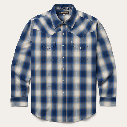 Stetson Blue Ombre Plaid Western Shirt