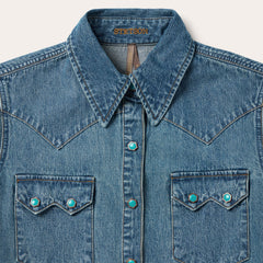 Stetson Turquoise Womens Snap Western Denim Shirt