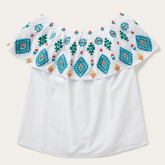 Stetson Bright Schiffli Embroidered White Cotton Lawn Blouse