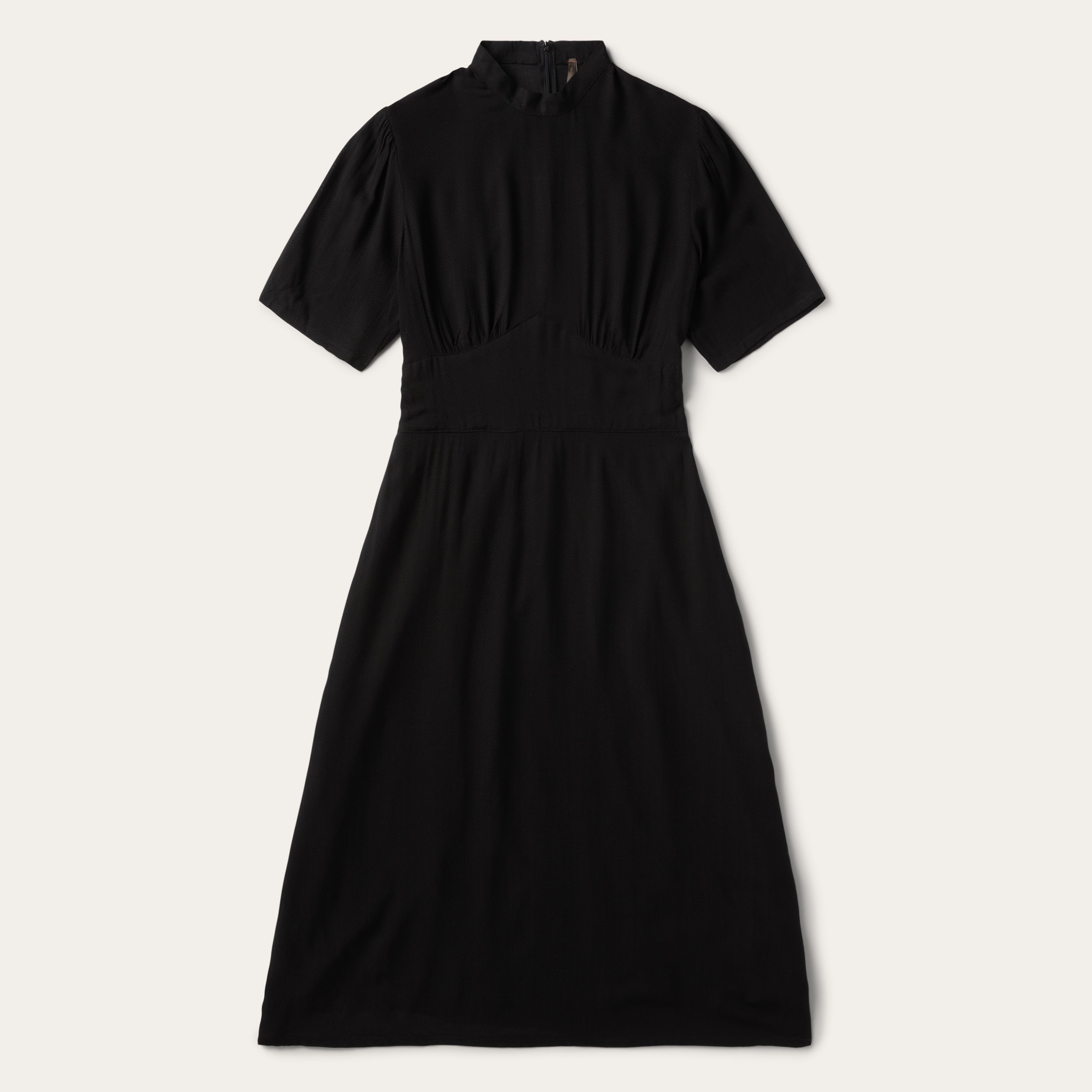 Stetson Black Herringbone Twill Midi Dress