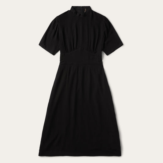 Stetson Black Herringbone Twill Midi Dress