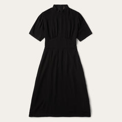 Stetson Black Herringbone Twill Midi Dress