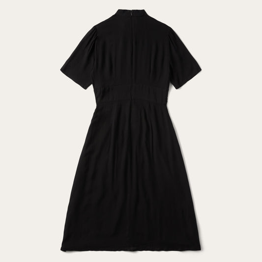 Stetson Black Herringbone Twill Midi Dress