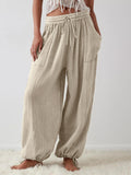 Textured Tied Pants with Pockets - Trendsi