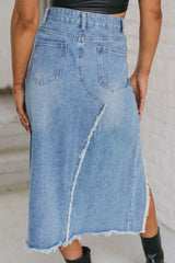 Raw Hem Slit Denim Skirt with Pockets Trendsi