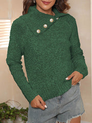 Asymmetric Collared Neck Long Sleeve Sweater - Trendsi