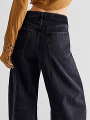 Raw Hem Wide Leg Jeans with Pockets - Trendsi