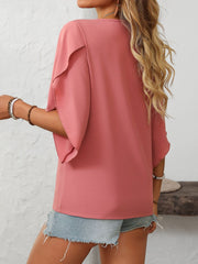 Mandy Ruffled Asymmetrical Neck Half Sleeve Blouse