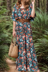 Tied Printed Round Neck Half Sleeve Dress Trendsi