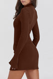 Mock Neck Long Sleeve Mini Dress - Trendsi