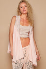 POL Embroidered Pearls Open Front Sleeveless Cardigan