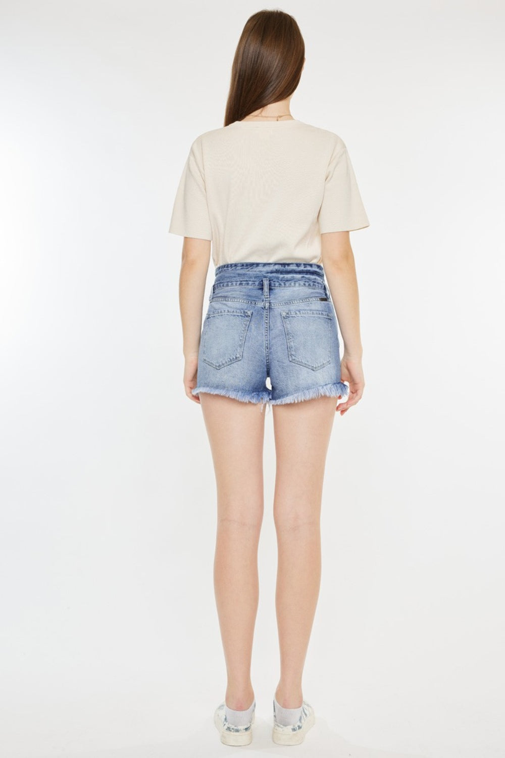 Kancan High Rise Frayed Hem Denim Shorts Trendsi