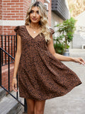 Animal Print V-Neck Cap Sleeve Mini Dress - Flyclothing LLC