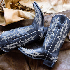 Stetson Tina Black & White Flame Embroidered Cowboy Boot