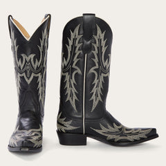 Stetson Tina Black & White Flame Embroidered Cowboy Boot