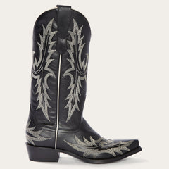 Stetson Tina Black & White Flame Embroidered Cowboy Boot