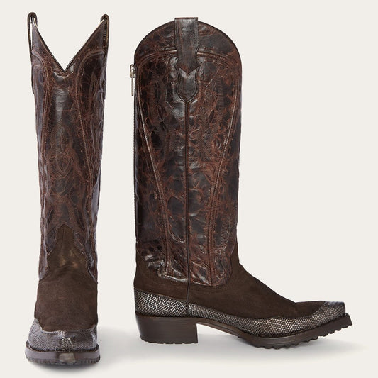 Stetson Dakota Brown Suede & Teju Cowboy Boot