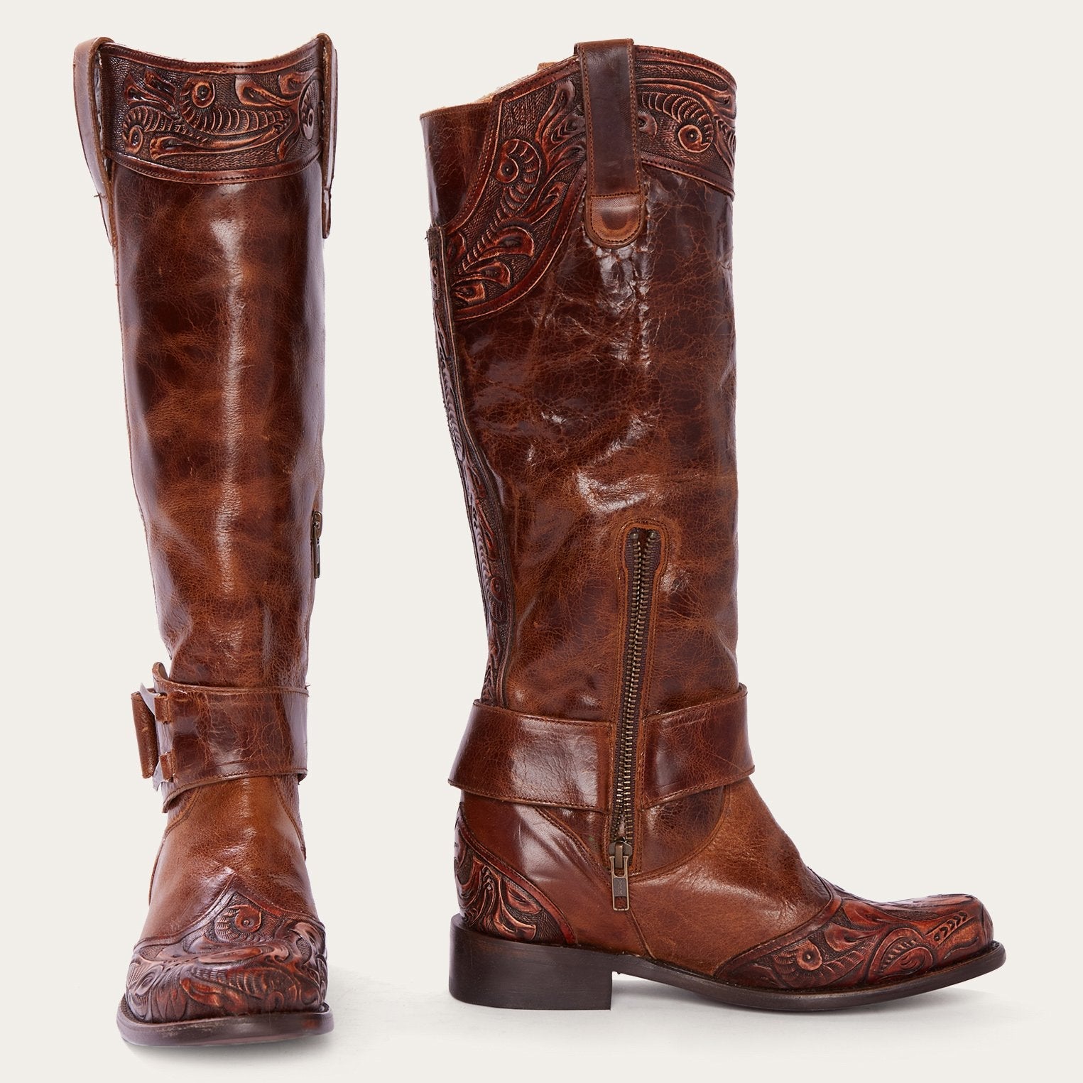 Stetson Burnished Cognac Paisley Side Zip Cowboy Boot - Stetson