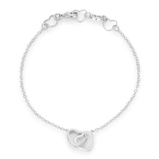 .12 Ct Rhodium Interlocked Hearts Bracelet with CZ Accents - JGI