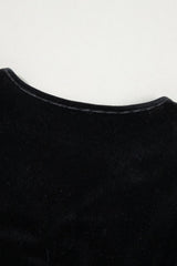 Pearl Detail Velvet V-Neck Long Sleeve Bodysuit - Trendsi