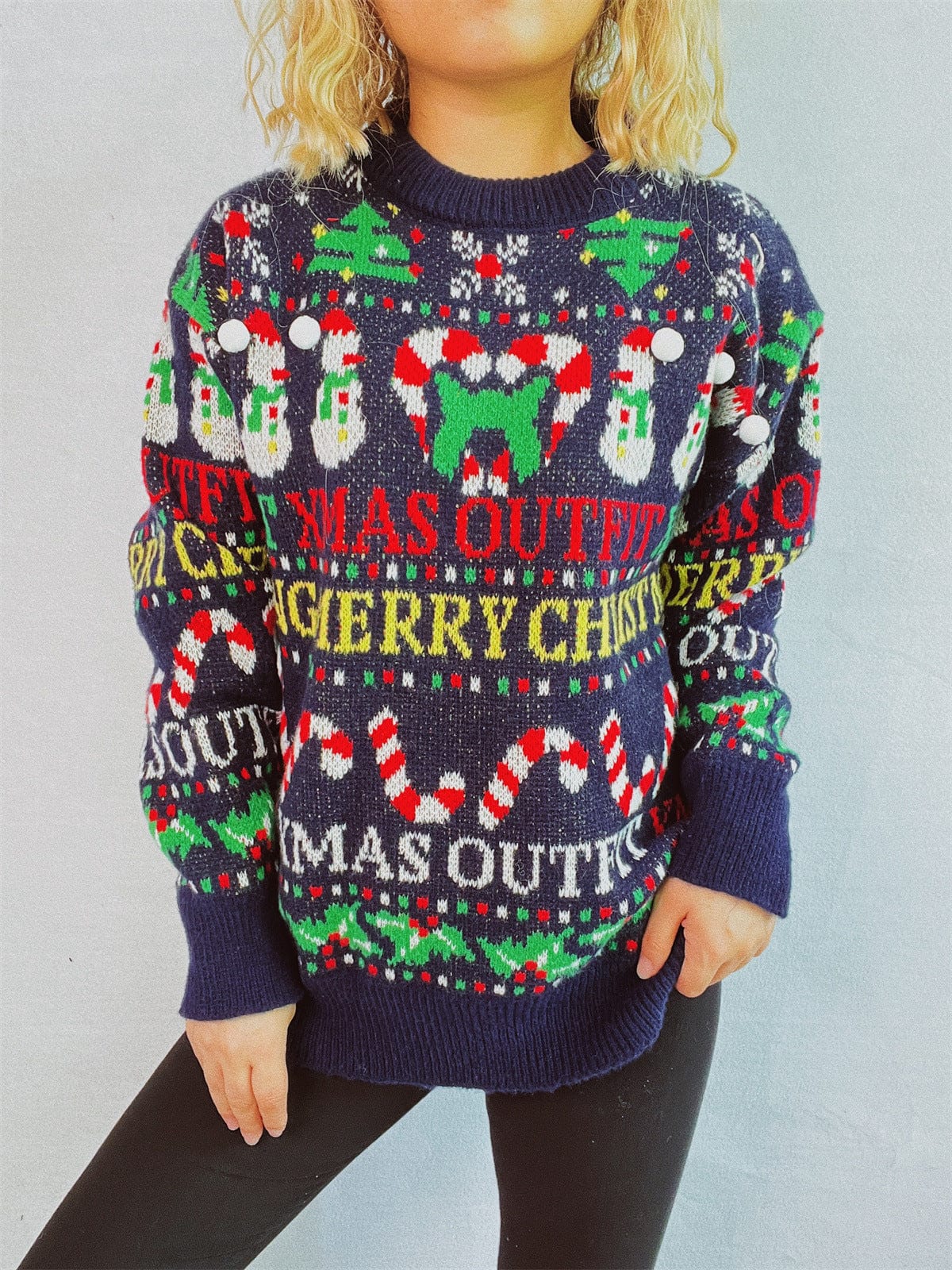 Christmas Pattern Round Neck Long Sleeve Sweater - Trendsi