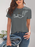 SMILE Round Neck Short Sleeve T-Shirt Trendsi