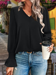 V-Neck Flounce Sleeve Blouse - Trendsi